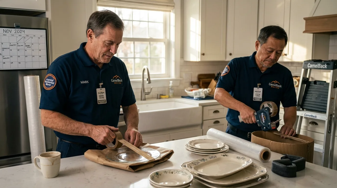 Professional crew packing kitchen dishware in Port Lavaca, TX